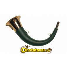 Горн охотничий (кожаная отделка) 45 см, изогнутый, круглый, цвет тёмно-зелёный